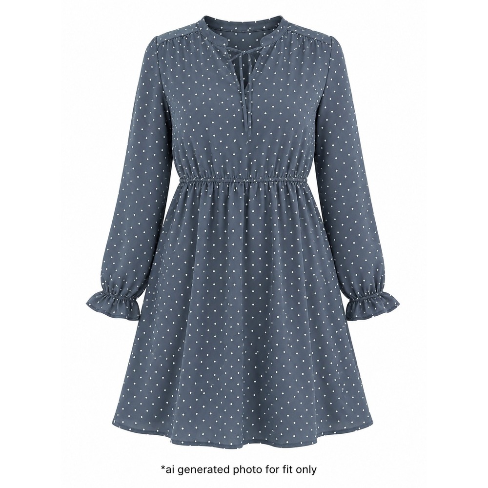 H&M Polka Dot Elastic Waist Long Sleeve Dress Women Size 10 Gray